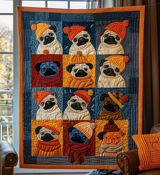 Autumn Pugs Quilted Blanket NCU0VL077