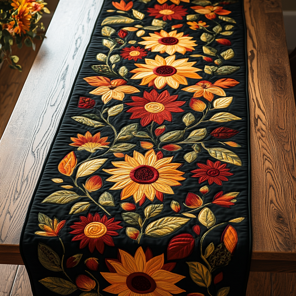 Autumn Sunflower Quilted Table Runner NCU0DV507