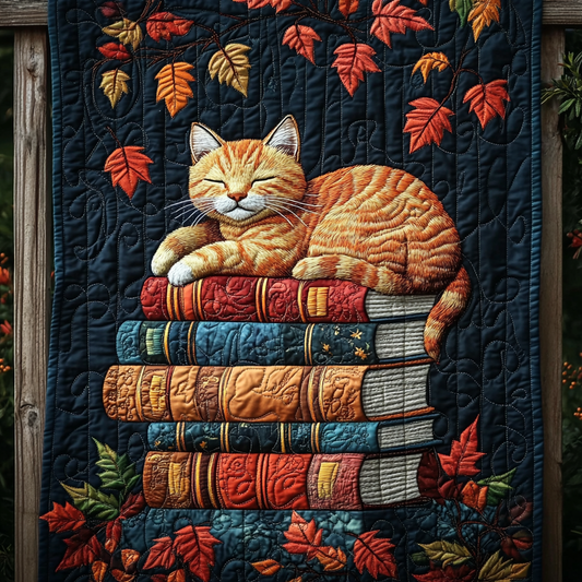 Autumn Book Kitten Quilted Blanket NCU0DV1178