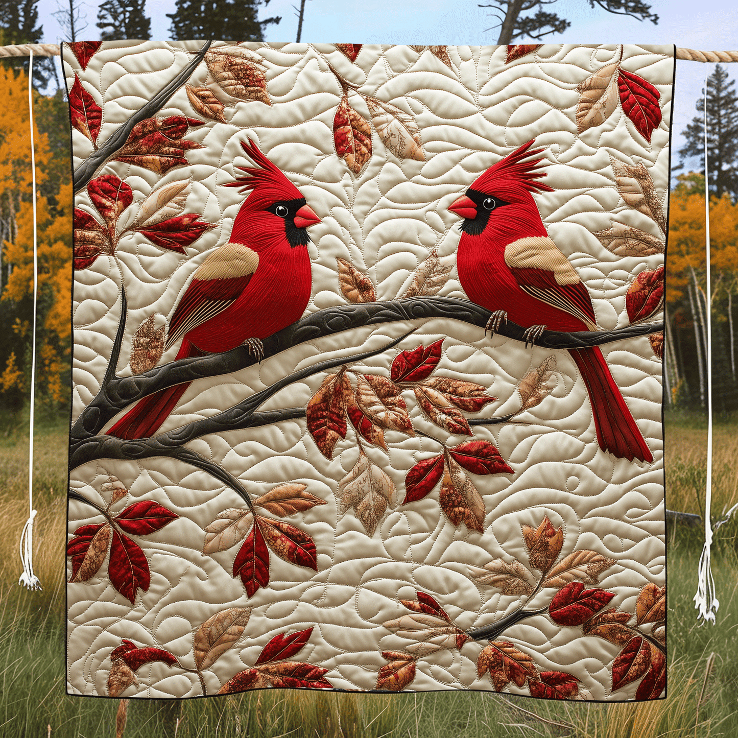 Autumn Cardinal Quilted Blanket NCU0DV1142