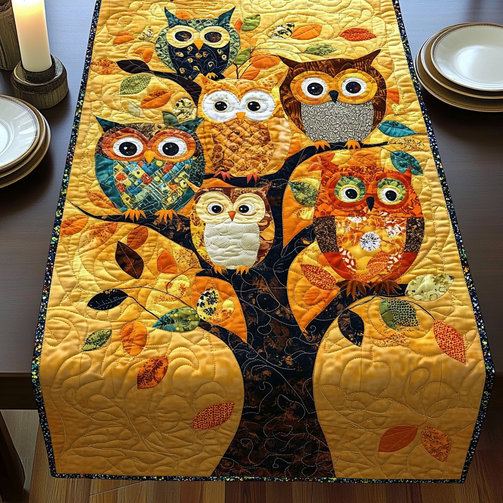 Autumn Hoots Quilted Table Runner NCU0DV597