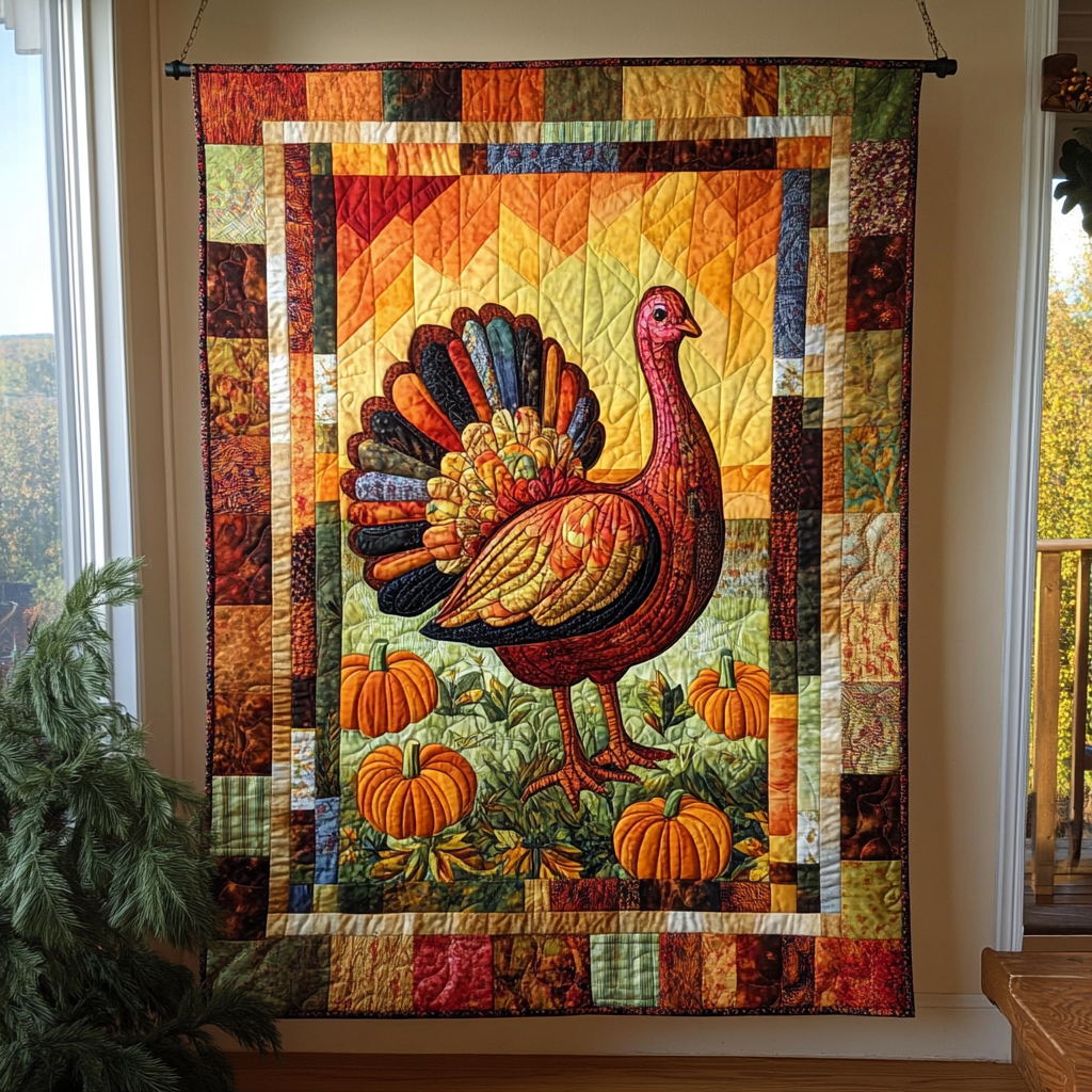 Autumn Magic Turkey Quilted Blanket NCU0PD740