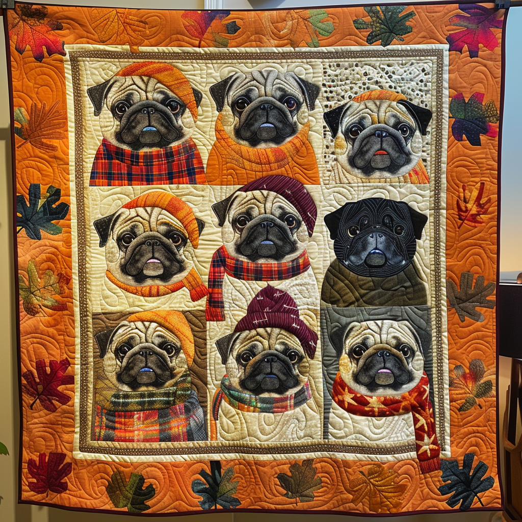 Autumn Vibe Pugs Quilted Blanket NCU0VL295