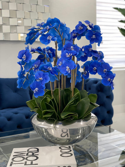 Avenue bowl with blue Phalaenopsis orchids