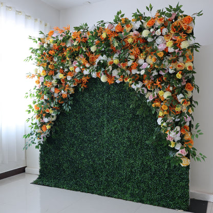 Roll Up Fabric Artificial Flower Wall Wedding Backdrop, Floral Party Decor, Event Photography-VF-393