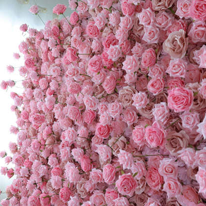 Roll Up Fabric Artificial Flower Wall Wedding Backdrop, Floral Party Decor, Event Photography-VF-394