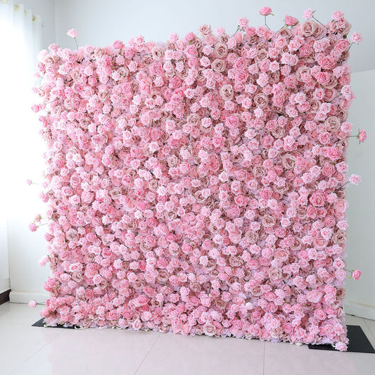 Roll Up Fabric Artificial Flower Wall Wedding Backdrop, Floral Party Decor, Event Photography-VF-394