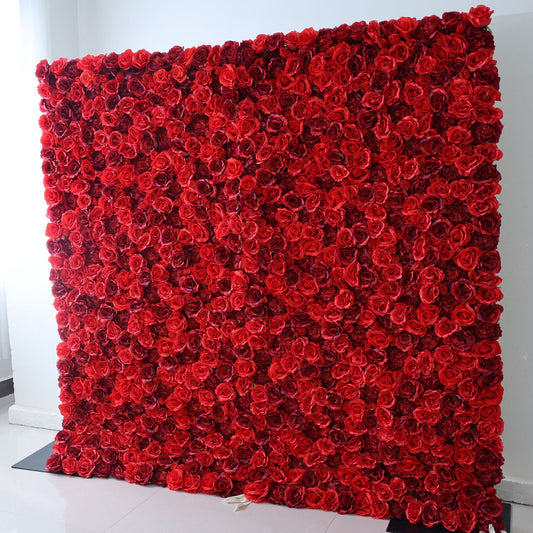 Roll Up Fabric Artificial Flower Wall Wedding Backdrop, Floral Party Decor, Event Photography-VF-326