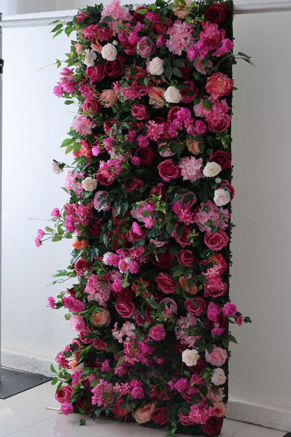 Roll Up Fabric Artificial Flower Wall Wedding Backdrop, Floral Party Decor, Event Photography-VF-325