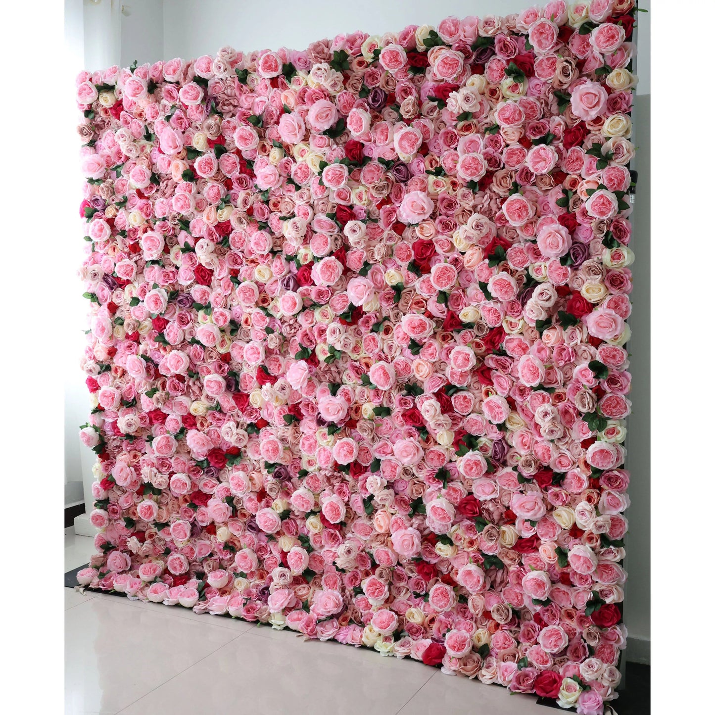 Roll Up Fabric Artificial Mix Rose Red and Pink Flower Wall Wedding Backdrop, Floral Party Decor, Event Photography-VF-041