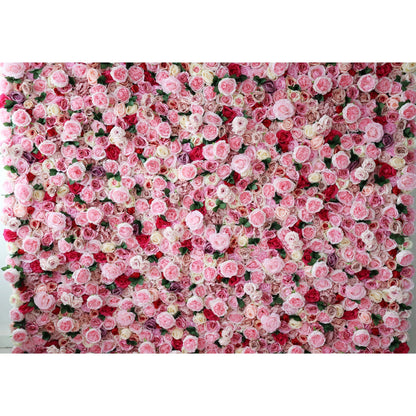 Roll Up Fabric Artificial Mix Rose Red and Pink Flower Wall Wedding Backdrop, Floral Party Decor, Event Photography-VF-041