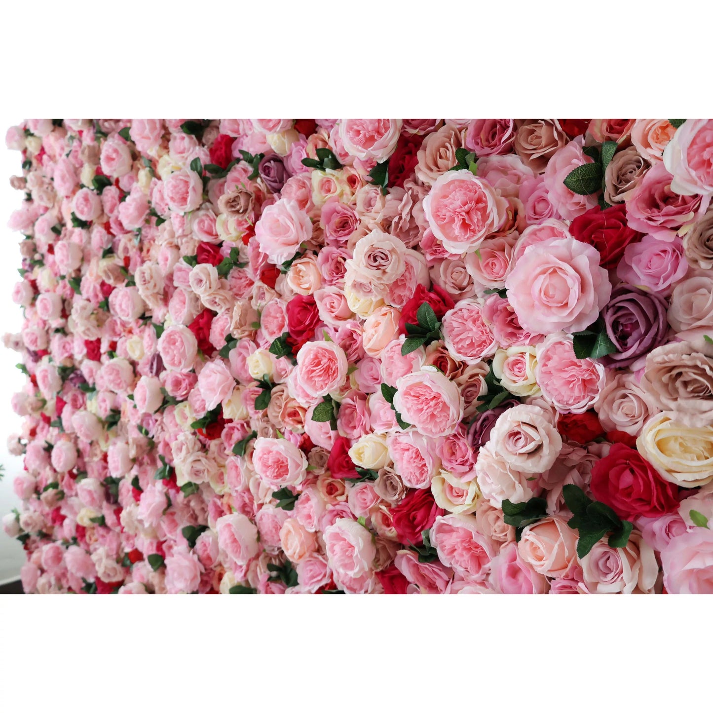 Roll Up Fabric Artificial Mix Rose Red and Pink Flower Wall Wedding Backdrop, Floral Party Decor, Event Photography-VF-041