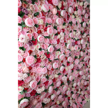 Roll Up Fabric Artificial Mix Rose Red and Pink Flower Wall Wedding Backdrop, Floral Party Decor, Event Photography-VF-041