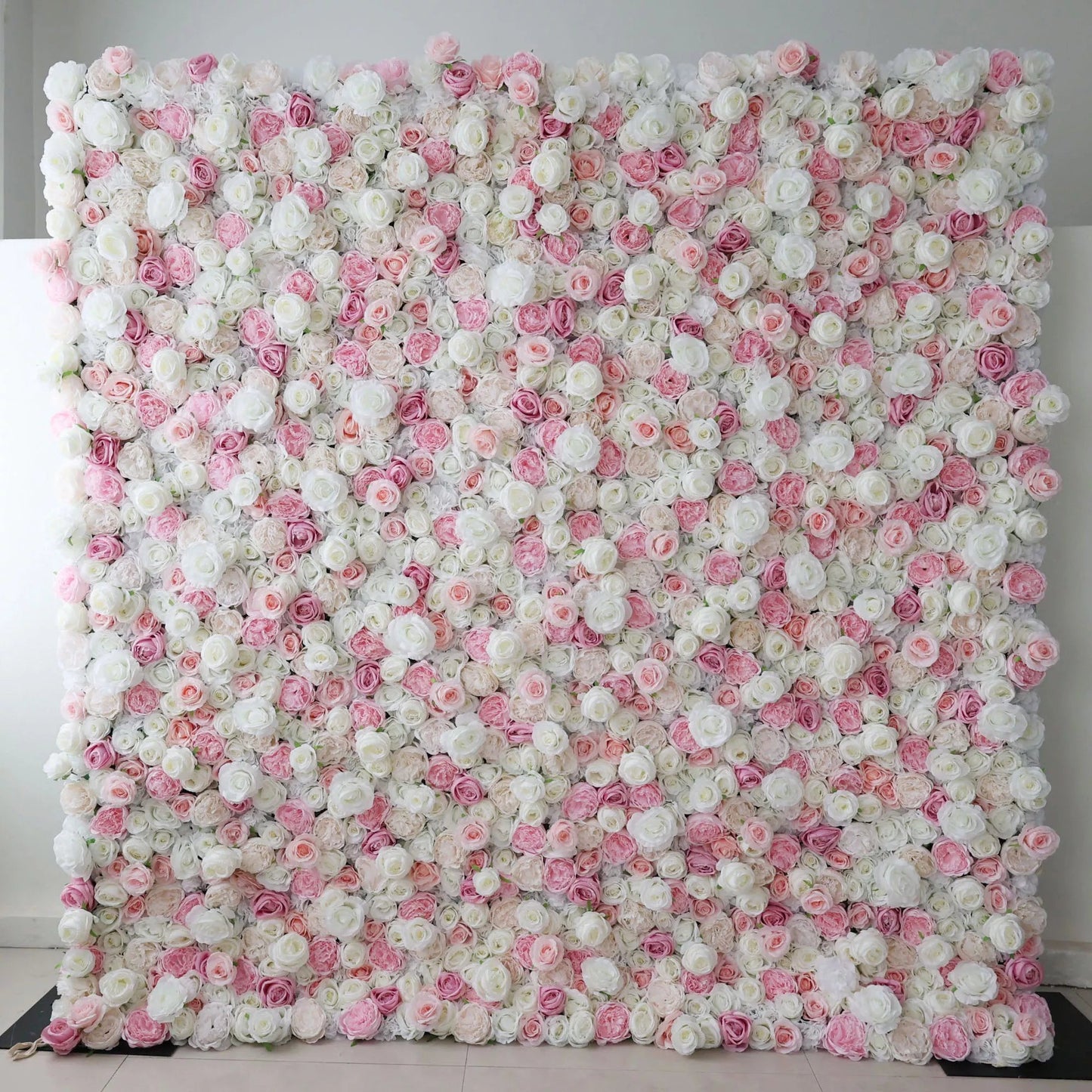 Roll Up Fabric Artificial Pink and White Flower Wall Wedding Backdrop, Floral Party Decor, Event Photography-VF-058