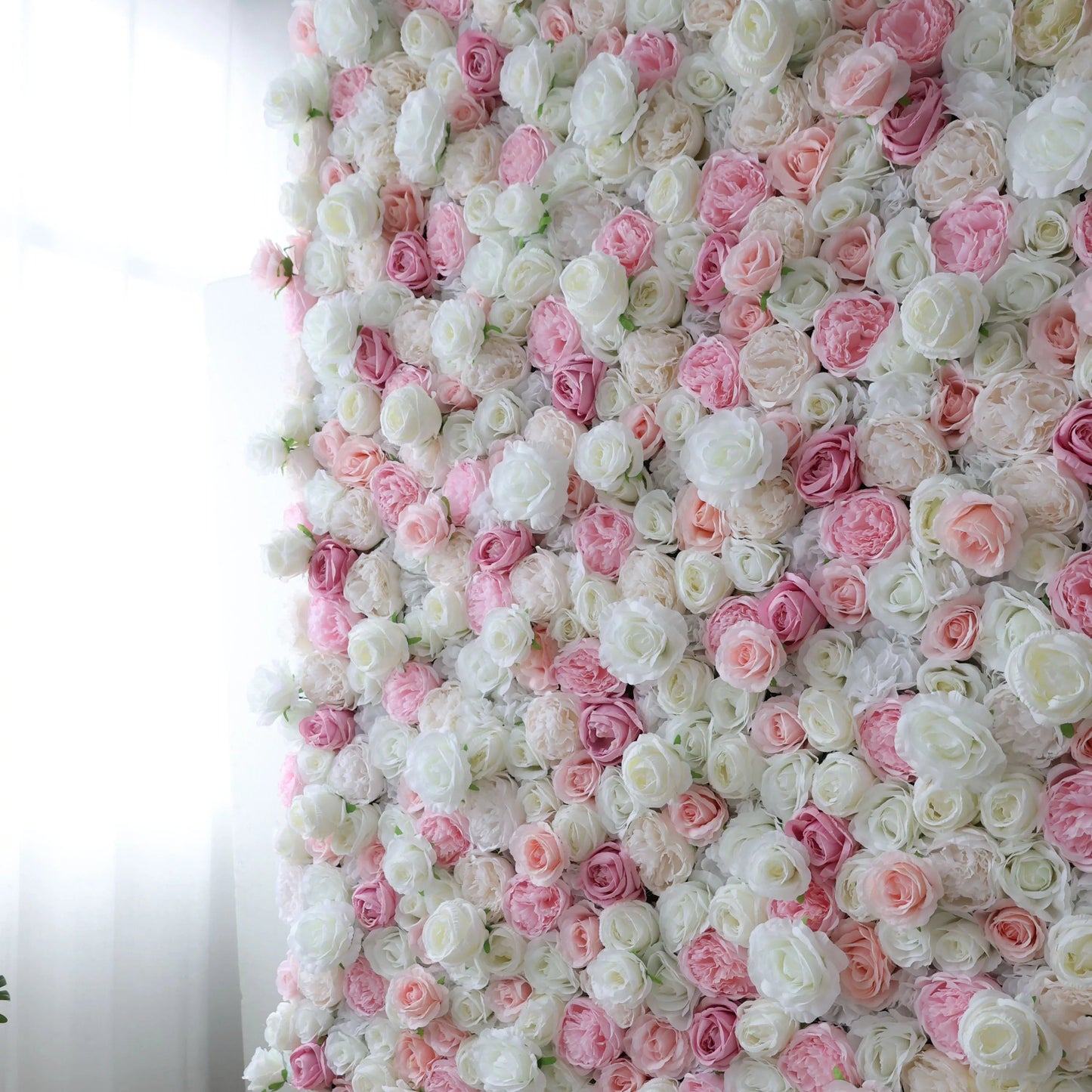 Roll Up Fabric Artificial Pink and White Flower Wall Wedding Backdrop, Floral Party Decor, Event Photography-VF-058