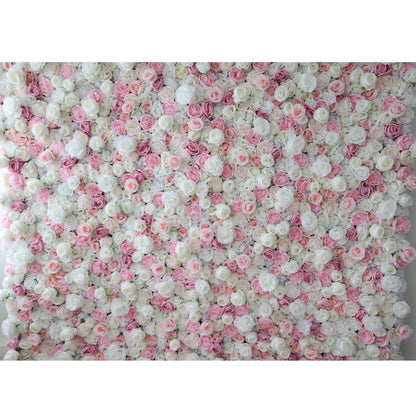 Roll Up Fabric Artificial Pink and White Flower Wall Wedding Backdrop, Floral Party Decor, Event Photography-VF-058