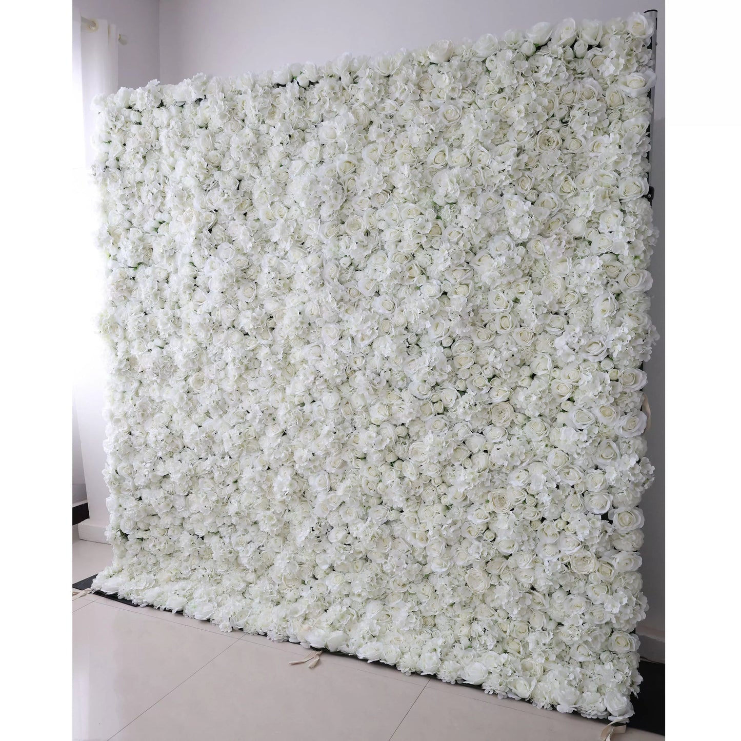 Roll Up Fabric Artificial Pure White Flower Wall Wedding Backdrop, Floral Party Decor, Event Photography-VF-051-2