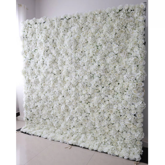 Roll Up Fabric Artificial Pure White Flower Wall Wedding Backdrop, Floral Party Decor, Event Photography-VF-051-2