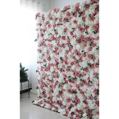 Flowers Artificial Floral Wall Backdrop: Roses in Reverie: A Pastel Palette of Pink and Pearl-VF-284