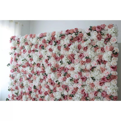 Flowers Artificial Floral Wall Backdrop: Roses in Reverie: A Pastel Palette of Pink and Pearl-VF-284