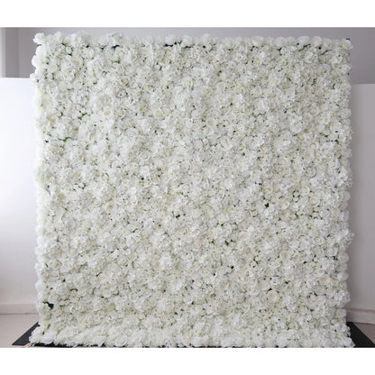 Roll Up Fabric Artificial Pure White Flower Wall Wedding Backdrop, Floral Party Decor, Event Photography-802