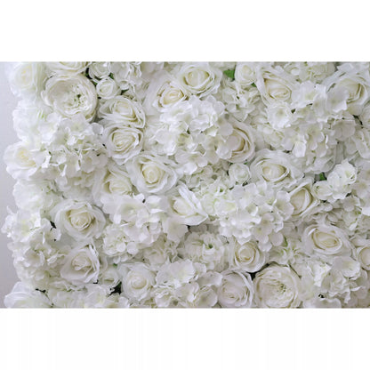 Roll Up Fabric Artificial Pure White Flower Wall Wedding Backdrop, Floral Party Decor, Event Photography-VF-051-2