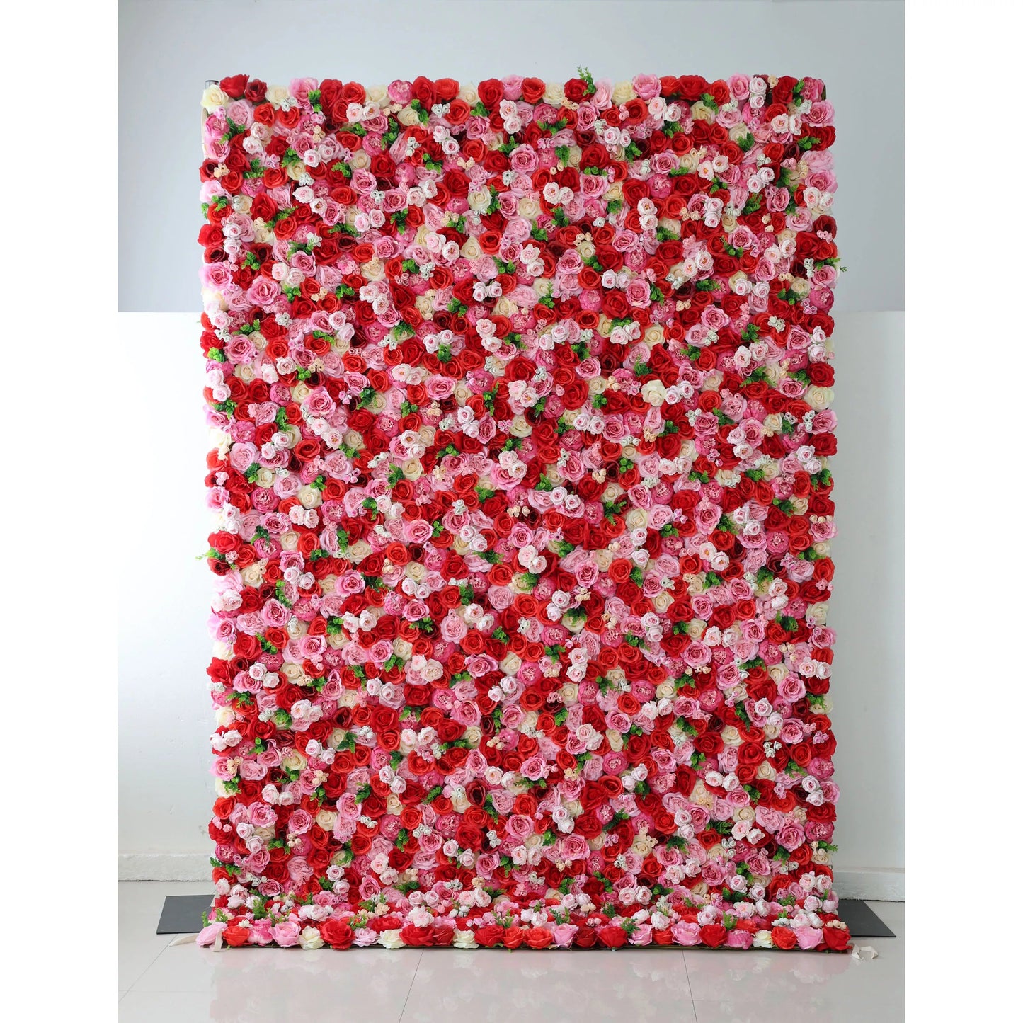 Flowers Artificial Floral Wall Backdrop: Passionate Blooms: A Symphony of Scarlet and Soft Pink-VF-285