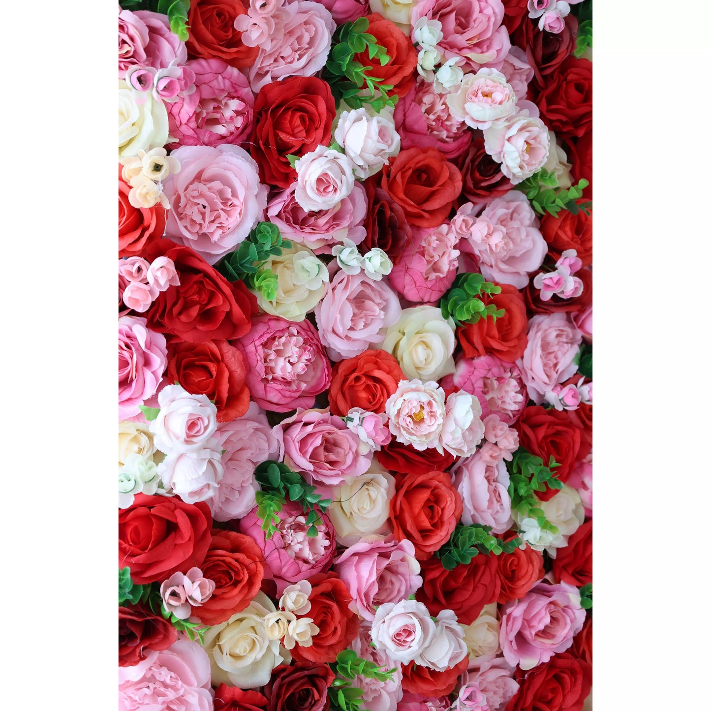 Flowers Artificial Floral Wall Backdrop: Passionate Blooms: A Symphony of Scarlet and Soft Pink-VF-285