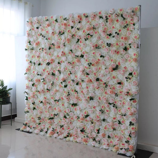 Roll Up Fabric Artificial Flower Wall Wedding Backdrop, Floral Party Decor, Event Photography-VF-109