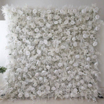 Snowy White Floral Wall with Frosty Fern Accents: Capturing Winter's Essence for Luxe EventsVF-202