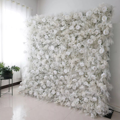 Snowy White Floral Wall with Frosty Fern Accents: Capturing Winter's Essence for Luxe EventsVF-202