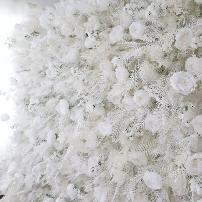 Snowy White Floral Wall with Frosty Fern Accents: Capturing Winter's Essence for Luxe EventsVF-202