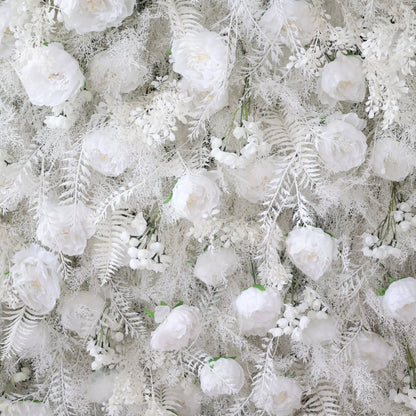 Snowy White Floral Wall with Frosty Fern Accents: Capturing Winter's Essence for Luxe EventsVF-202