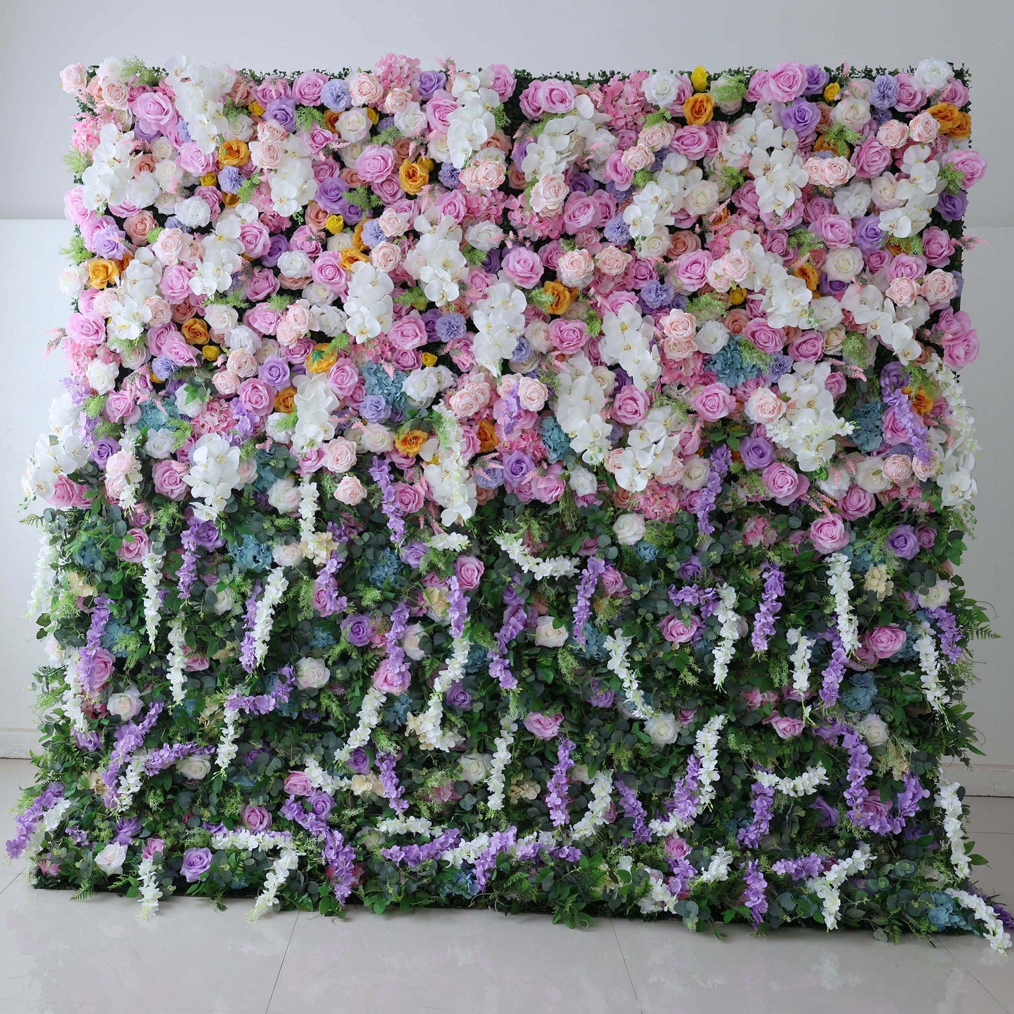 Roll Up Fabric Artificial Flower Wall Wedding Backdrop, Floral Party Decor, Event Photography-VF-380