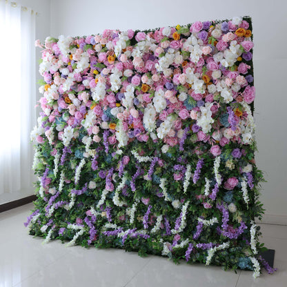 Roll Up Fabric Artificial Flower Wall Wedding Backdrop, Floral Party Decor, Event Photography-VF-380