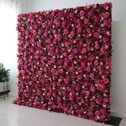 Roll Up Fabric Artificial Flower Wall Wedding Backdrop, Floral Party Decor, Event Photography-VF-030