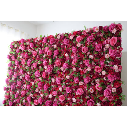 Roll Up Fabric Artificial Flower Wall Wedding Backdrop, Floral Party Decor, Event Photography-VF-030