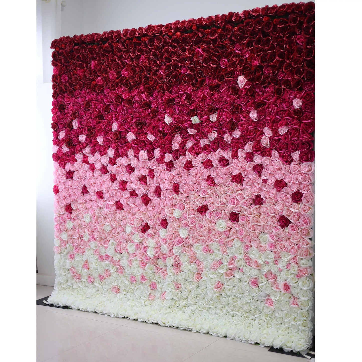 Roll Up Fabric Artificial Gradient Wine to White Flower Wall Wedding Backdrop, Floral Party Decor, Event Photography-VF-014