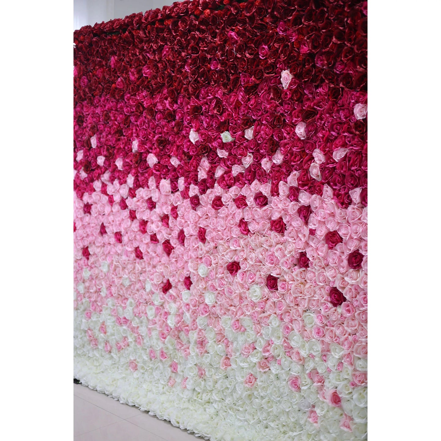 Roll Up Fabric Artificial Gradient Wine to White Flower Wall Wedding Backdrop, Floral Party Decor, Event Photography-VF-014