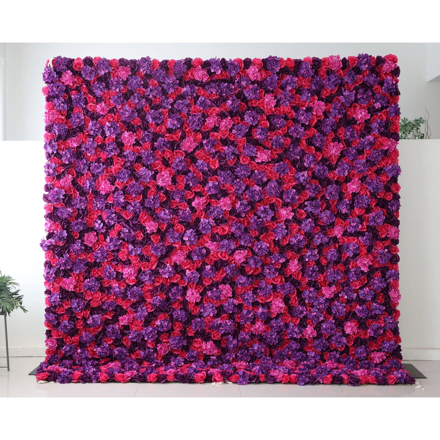 Flowers Artificial Floral Wall Backdrop: The Passionate Spectrum - A Mesmerizing Medley of Deep Reds and Purples-VF-273-2