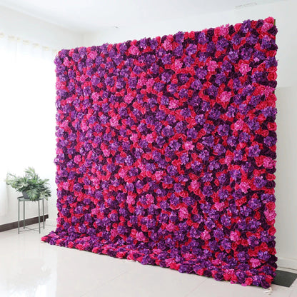 Flowers Artificial Floral Wall Backdrop: The Passionate Spectrum - A Mesmerizing Medley of Deep Reds and Purples-VF-273-2