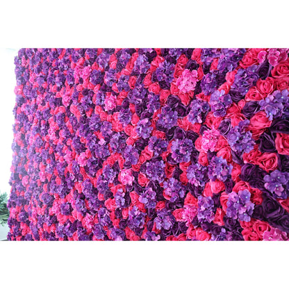 Flowers Artificial Floral Wall Backdrop: The Passionate Spectrum - A Mesmerizing Medley of Deep Reds and Purples-VF-273-2