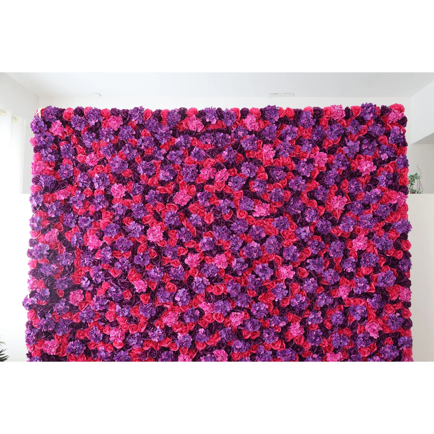 Flowers Artificial Floral Wall Backdrop: The Passionate Spectrum - A Mesmerizing Medley of Deep Reds and Purples-VF-273-2