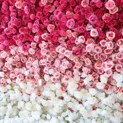 Roll Up Fabric Artificial Red to White Gradient Flower Wall Wedding Backdrop, Floral Party Decor, Event Photography-VF-372