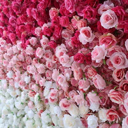 Roll Up Fabric Artificial Red to White Gradient Flower Wall Wedding Backdrop, Floral Party Decor, Event Photography-VF-372