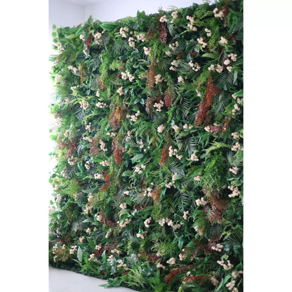 Lush Tropical Forest Wall with Delicate Ivory Blooms: Dive into Nature's Embrace - Perfect Fusion of Greenery and Floral Elegance-VF-203