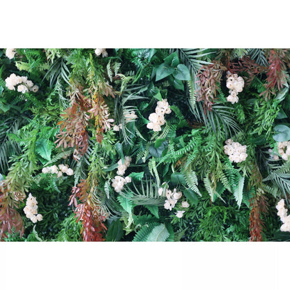 Lush Tropical Forest Wall with Delicate Ivory Blooms: Dive into Nature's Embrace - Perfect Fusion of Greenery and Floral Elegance-VF-203