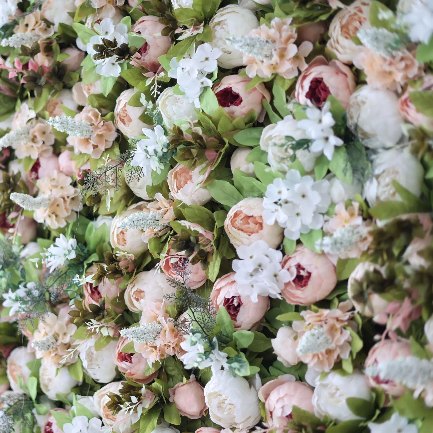 Roll Up Fabric Artificial Green Mix Orangy Red and White Flower Wall Wedding Backdrop, Floral Party Decor, Event Photography-VF-049-2