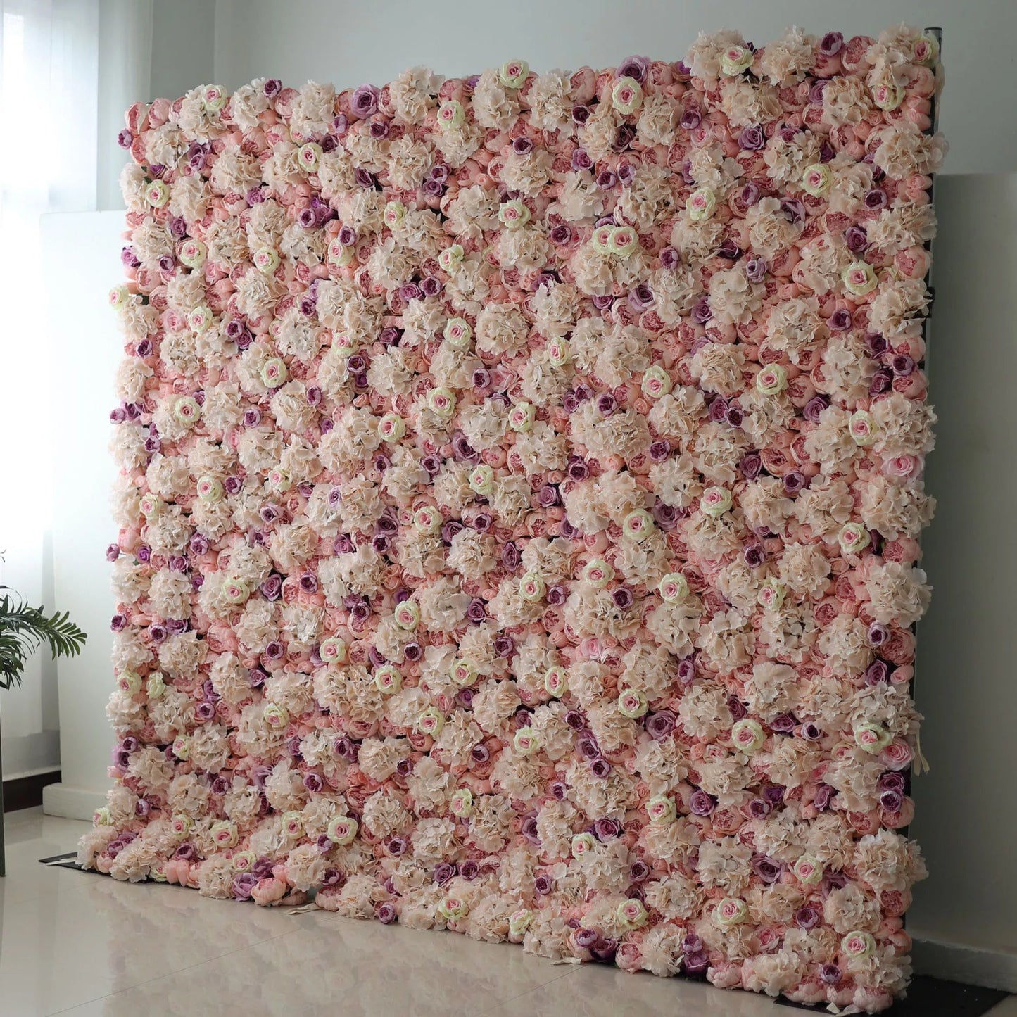 Roll Up Fabric Artificial Flower Wall Wedding Backdrop, Floral Party Decor, Event Photography-VF-101