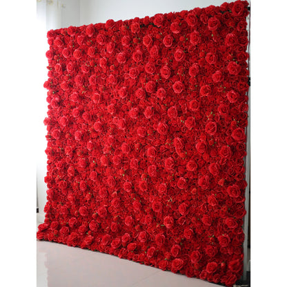 Roll Up Fabric Artificial Lipstick Red Flower Wall Wedding Backdrop, Floral Party Decor, Event Photography-VF-059